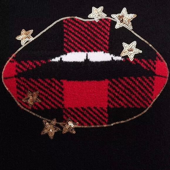 Torrid Black Pullover Crew Neck Sweater with Lips & Sequin Stars - Picture 3 of 11